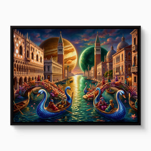 Gondolas Moonlit Venice — gondolas moonlit venice white studio framed black