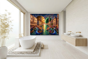 Gondolas Moonlit Venice — gondolas moonlit venice bathroom interior with tub 1land flush print