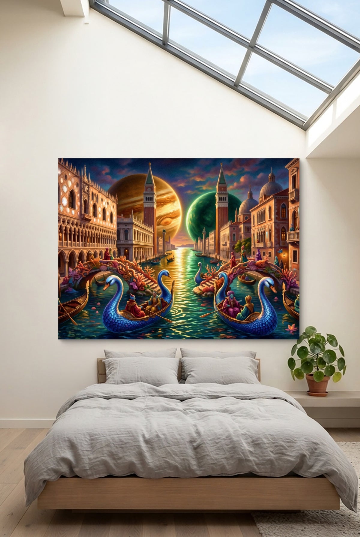 Gondolas Moonlit Venice — gondolas moonlit venice p bedroom with loft 1land flush print