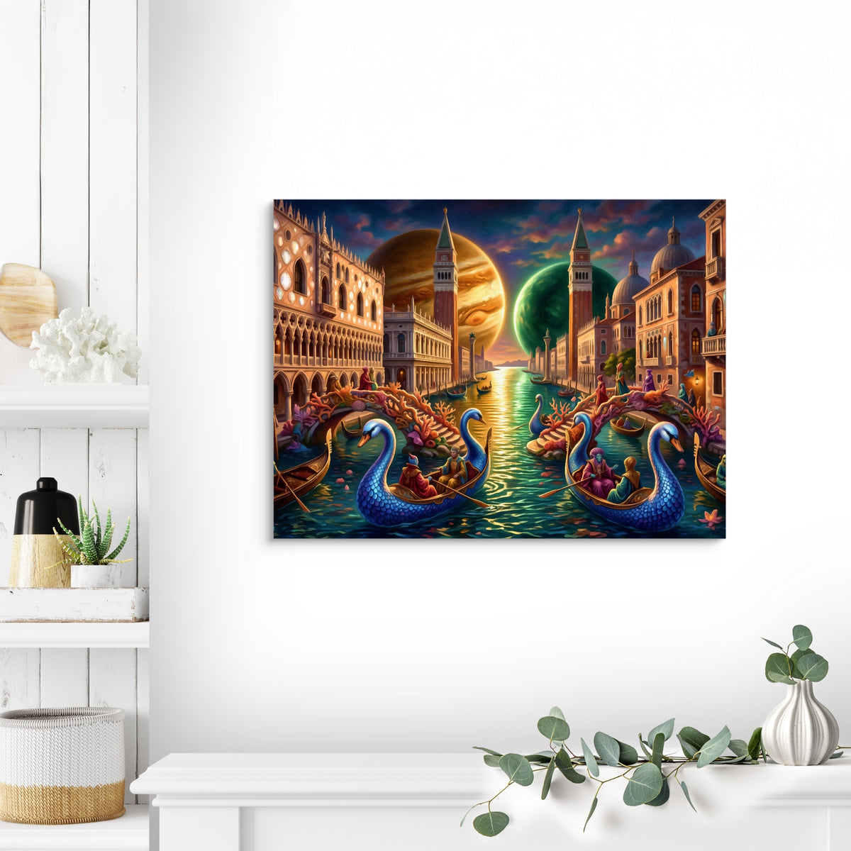 Gondolas Moonlit Venice — gondolas moonlit venice sq land living room lux 1land flush print