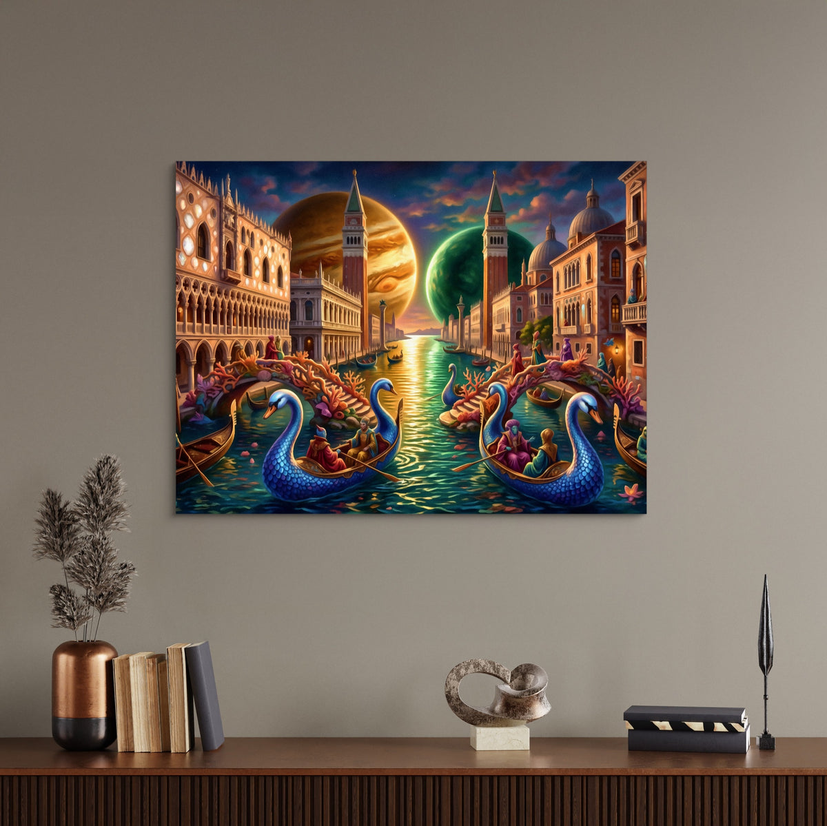 Gondolas Moonlit Venice — gondolas moonlit venice sq office desk wall 1land flush print