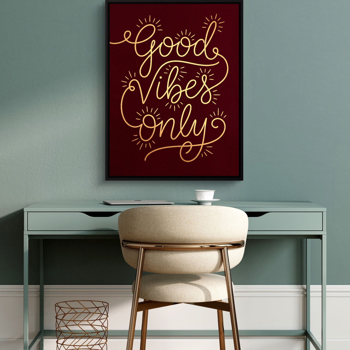 Good Vibes Only — good vibes only sq green desk 1port framed black