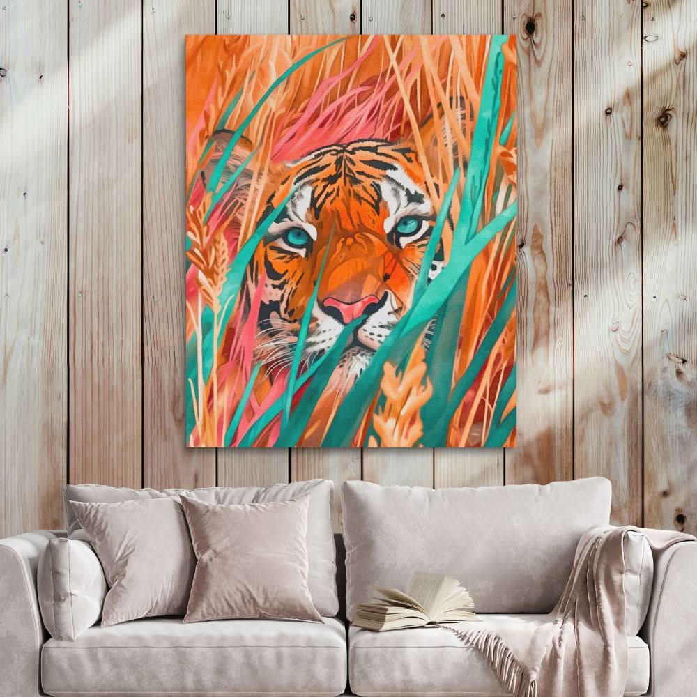 Grassy Tiger - Animals Canvas Wall Art