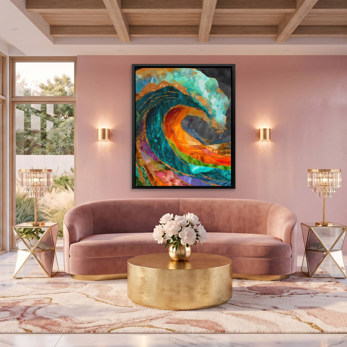 Great Wave Reimagined canvas wall art, room view