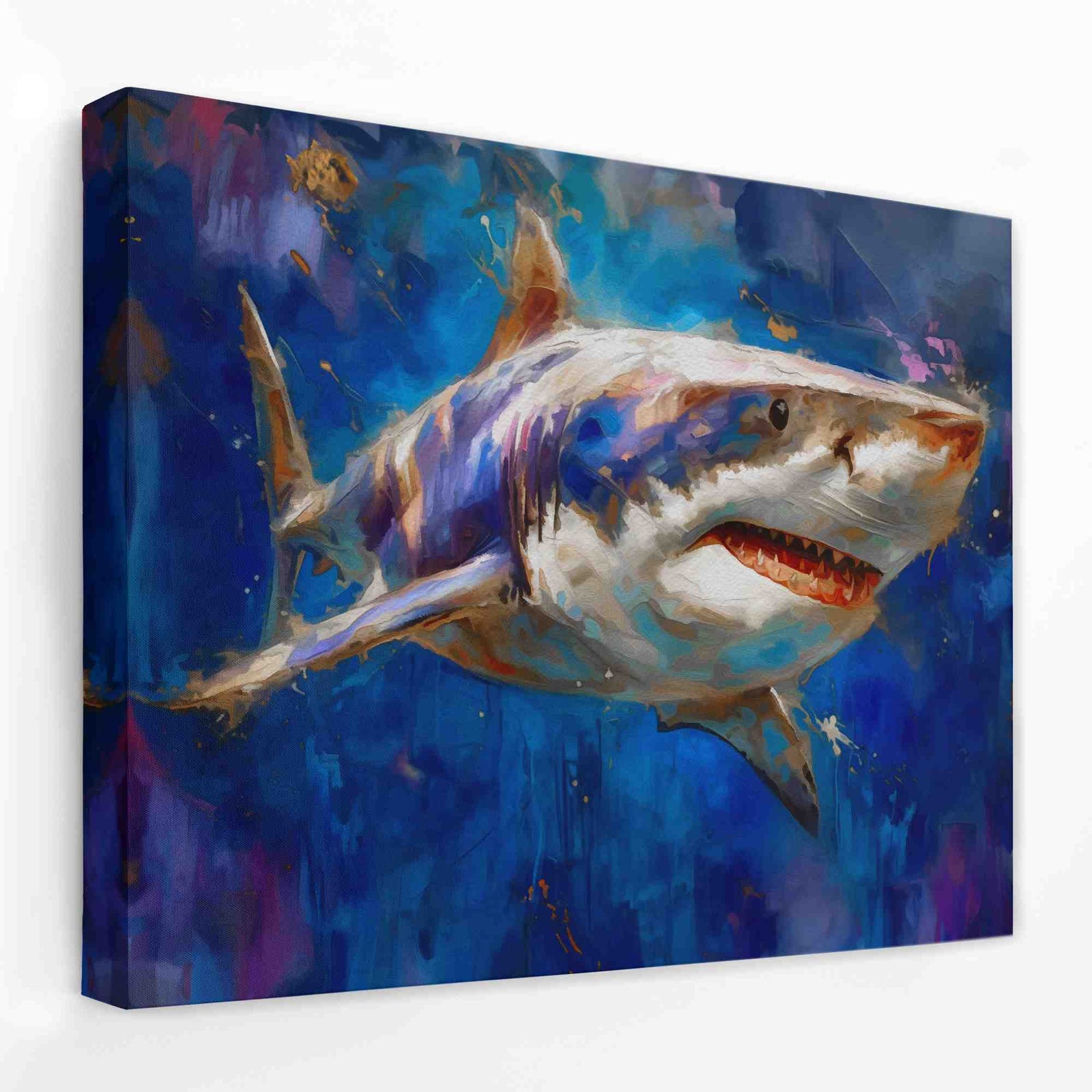 Great White Watercolor - Animals Canvas Wall Art