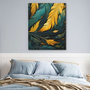 Green and Gold Feathers - Luxury Wall Art