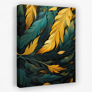 Green and Gold Feathers - Luxury Wall Art