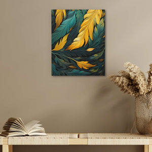 Green and Gold Feathers - Luxury Wall Art