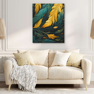 Green and Gold Feathers - Luxury Wall Art