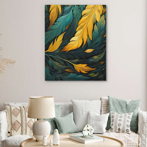 Green and Gold Feathers - Luxury Wall Art