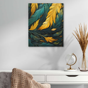 Green and Gold Feathers - Luxury Wall Art