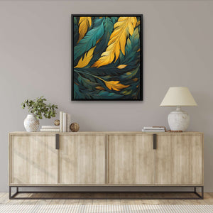 Green and Gold Feathers - Luxury Wall Art