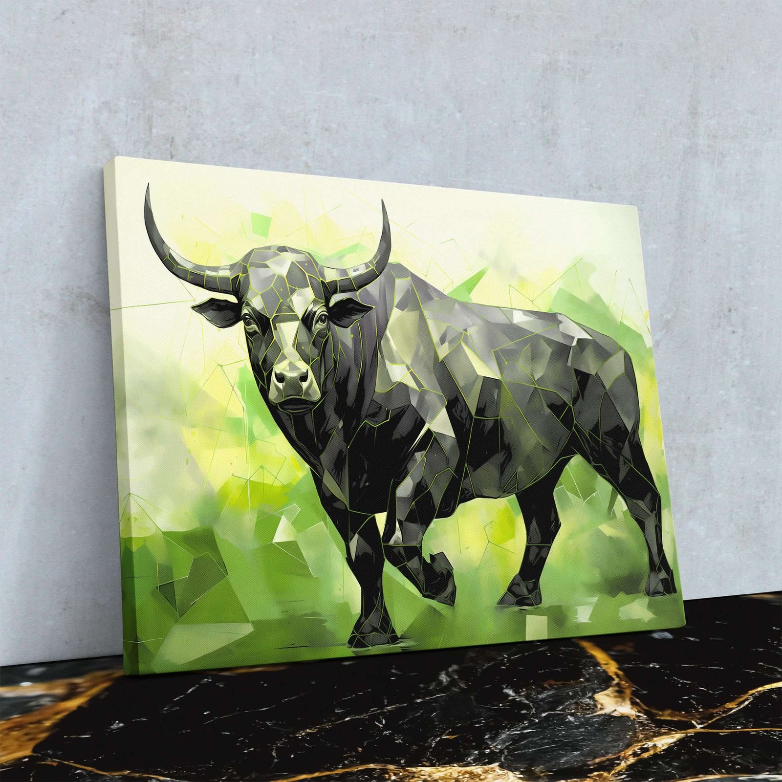 Green Bull - Bull Canvas Wall Art