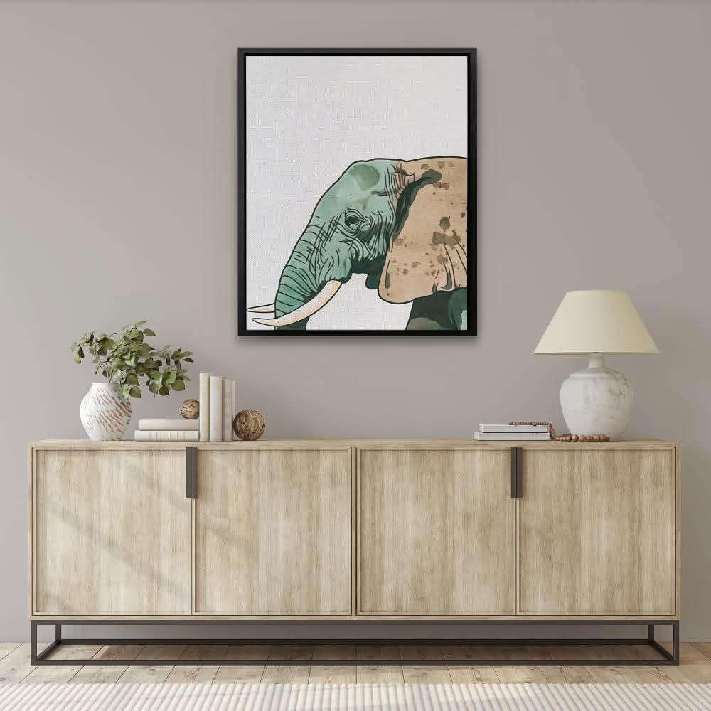 Green Elephant - Abstract Wall Art in Black Frame