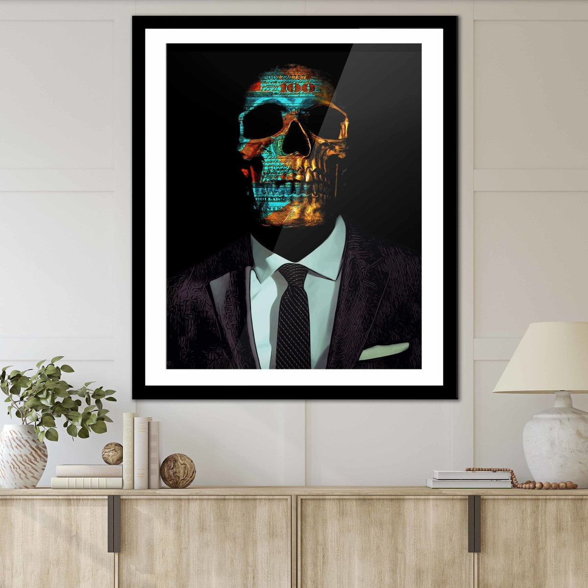 Green Money Skull Semi - gloss Print - Luxury Wall Art