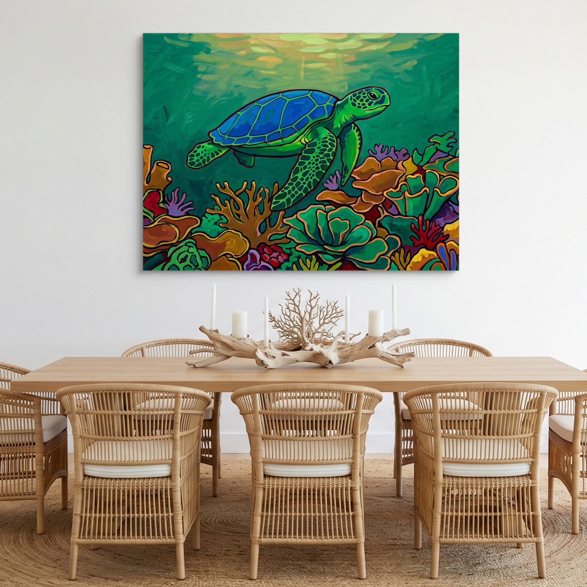 Green Turtle Gliding — green turtle gliding sq cozy dining room 1land flush print