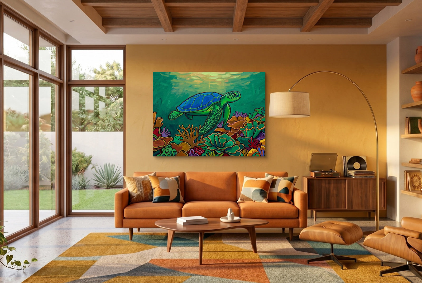Green Turtle Gliding — green turtle gliding white studio framed black