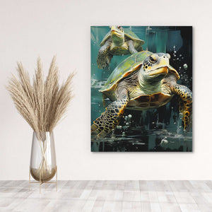 Green Turtles Swimming - Luxury Wall Art