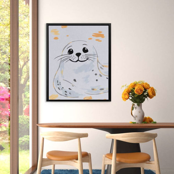 Grey and White Seal in a room