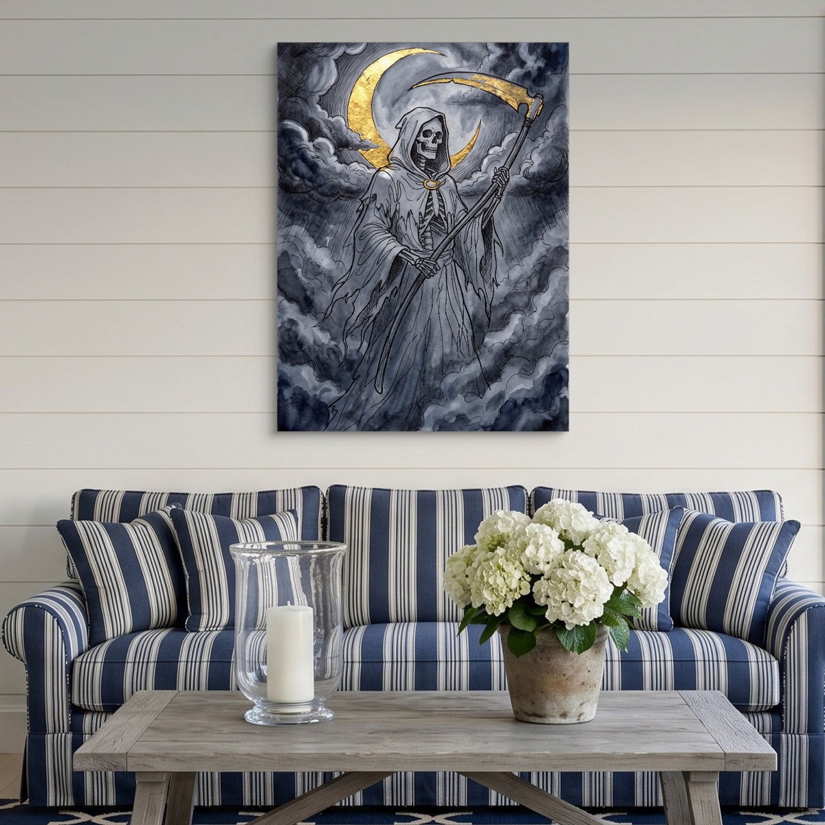Grim Reaper Moon — grim reaper moon sq striped couch 1port flush print