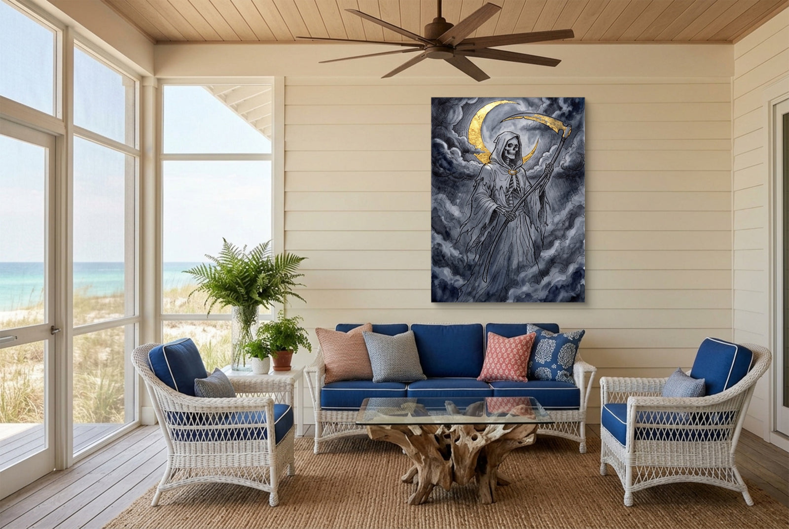 Grim Reaper Moon — grim reaper moon white studio framed black