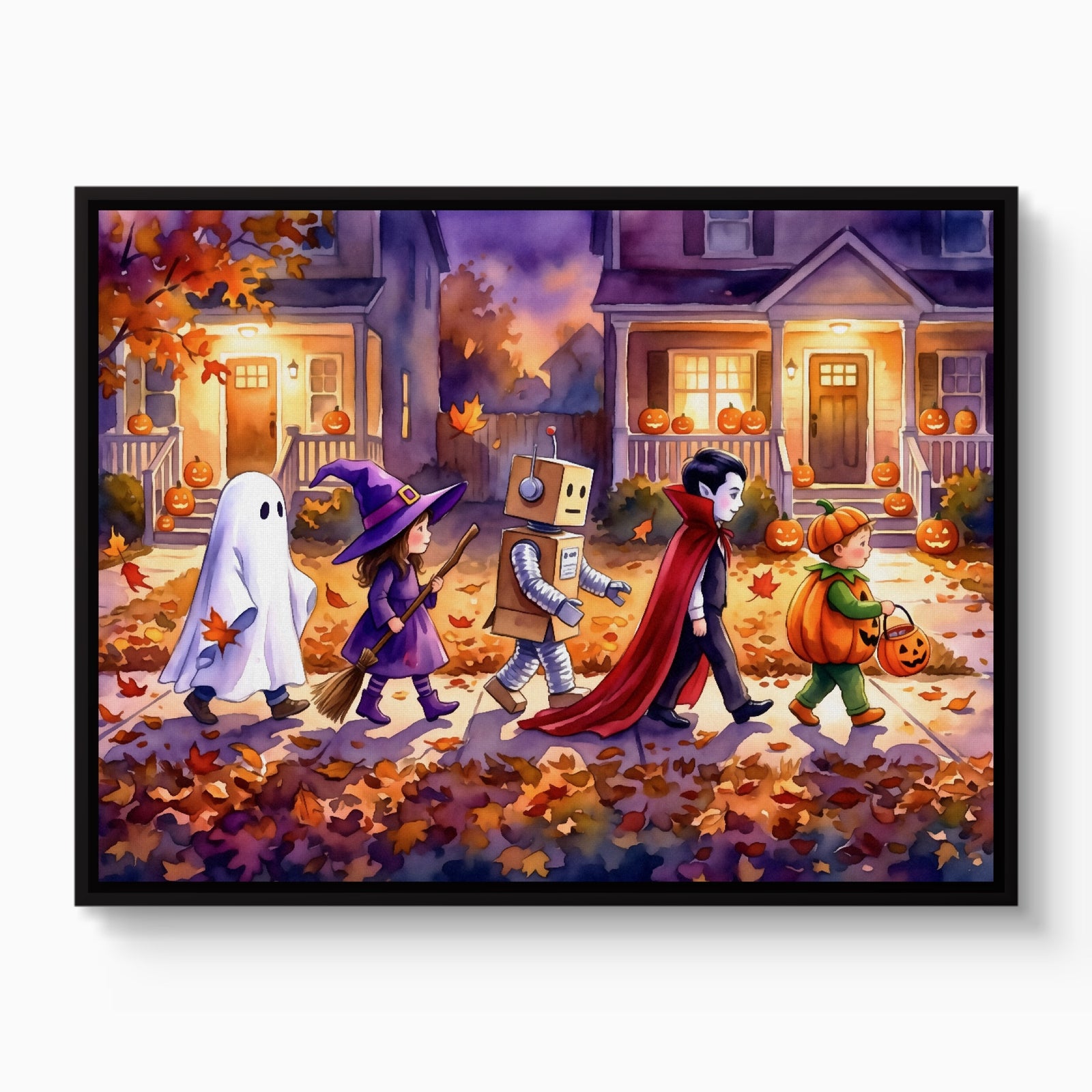 Halloween Trick-Or-Treaters — halloween trick or treaters white studio framed black