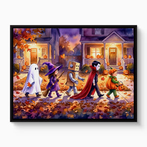 Halloween Trick-Or-Treaters — halloween trick or treaters white studio framed black