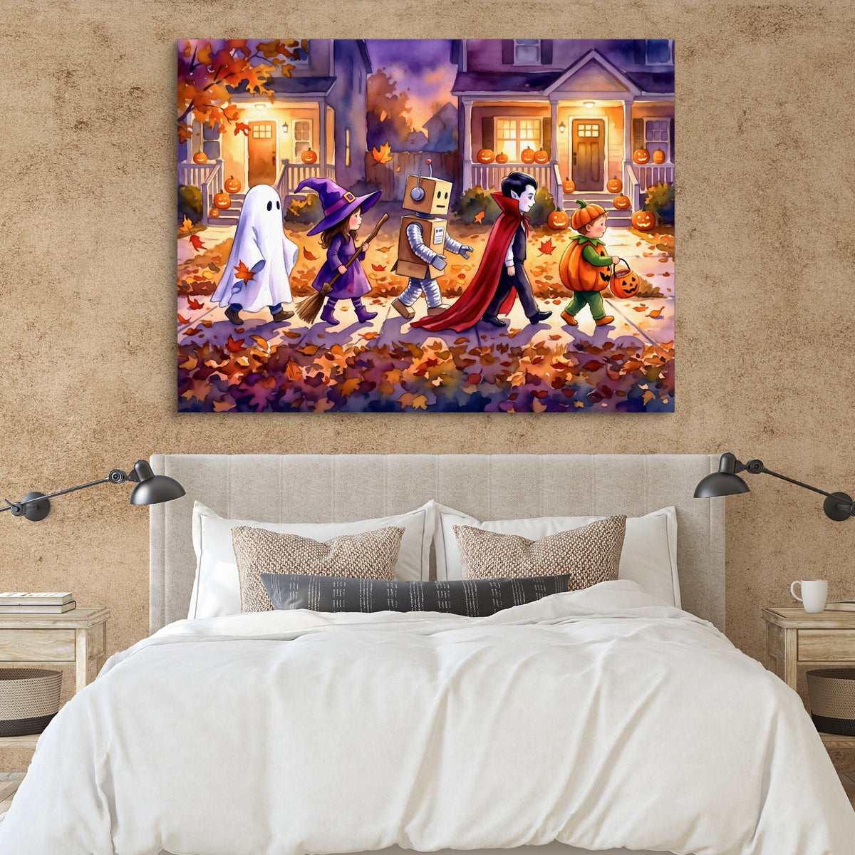 Halloween Trick-Or-Treaters — halloween trick or treaters sq clay paper bedroom 1land flush print