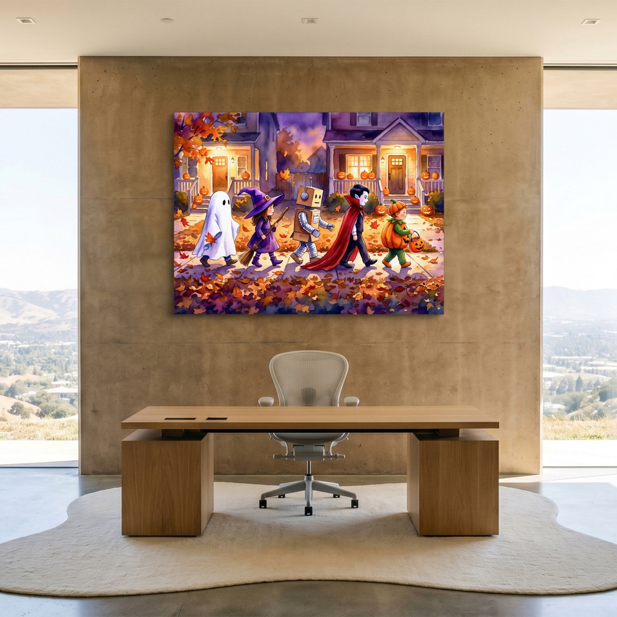 Halloween Trick-Or-Treaters — halloween trick or treaters sq minimalist lux office 1land flush print