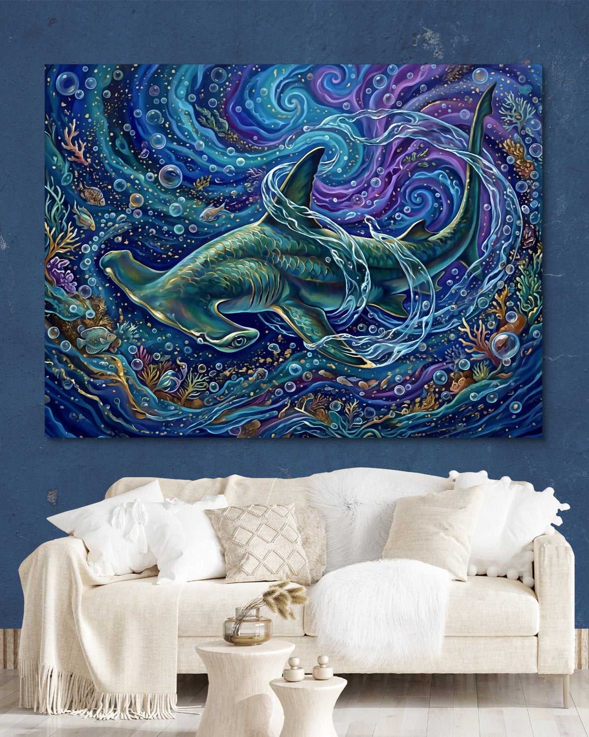 Hammerhead Depths — hammerhead depths psd navy wall white lux couch 1land flush print