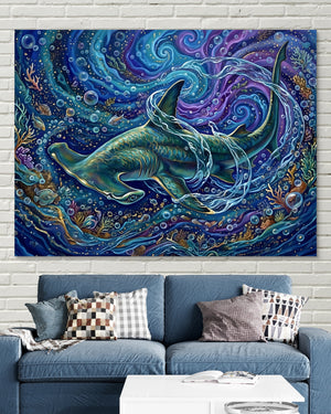 Hammerhead Depths — hammerhead depths psd white bricks blue couch 1land flush print