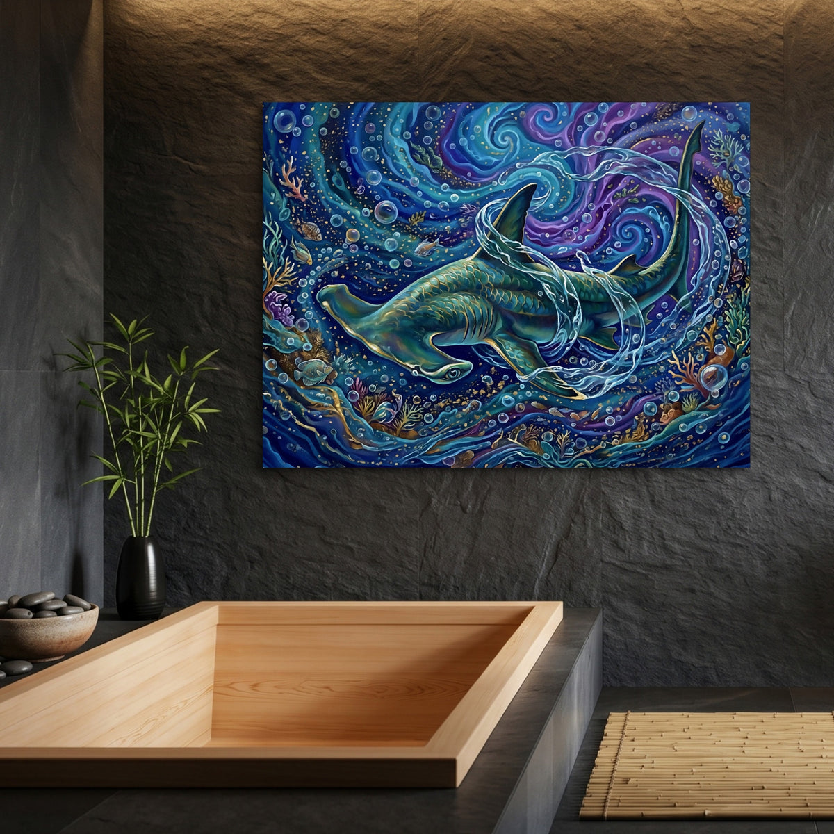 Hammerhead Depths — hammerhead depths sq bamboo bathroom 1land flush print