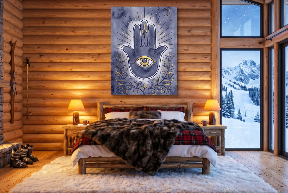 Hamsa Indigo Eye — hamsa indigo eye bedroom with fireplace 1port flush print