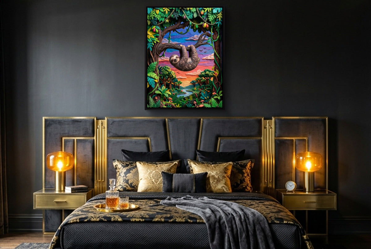 Hanging Sloth Sunset - Luxury Wall Art