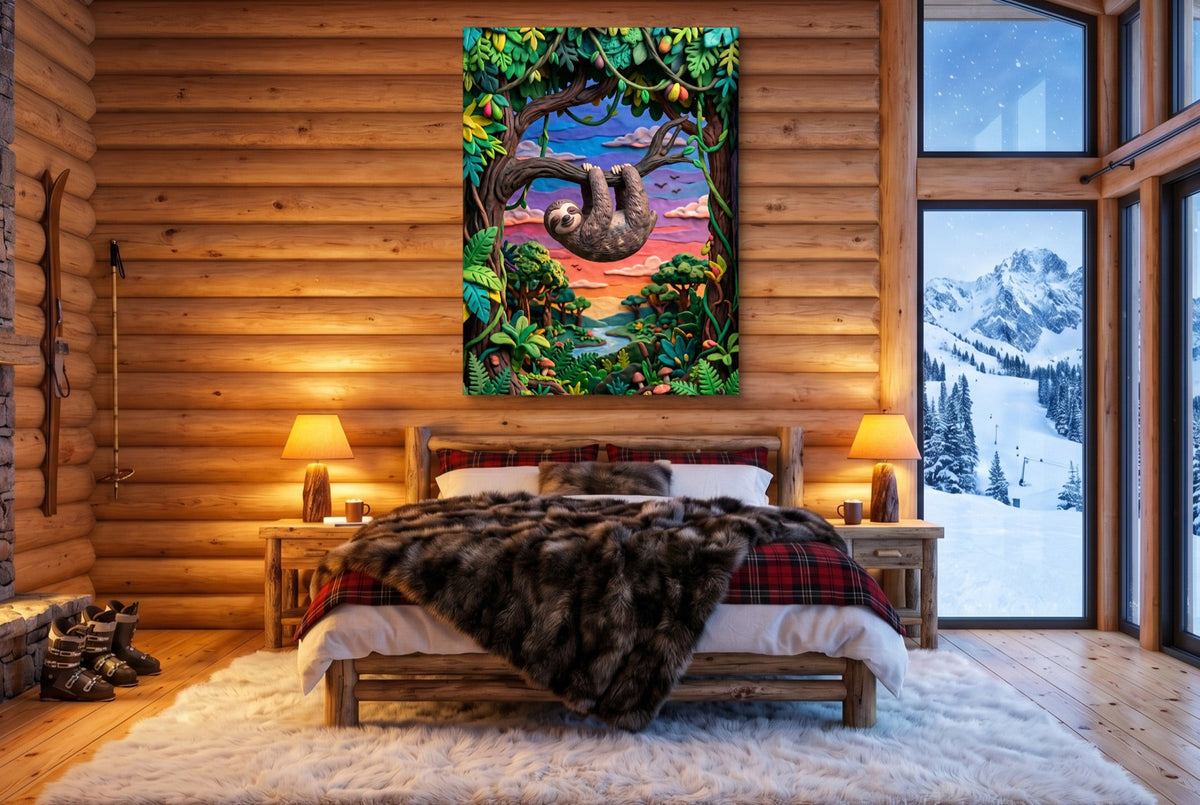 Hanging Sloth Sunset - Luxury Wall Art