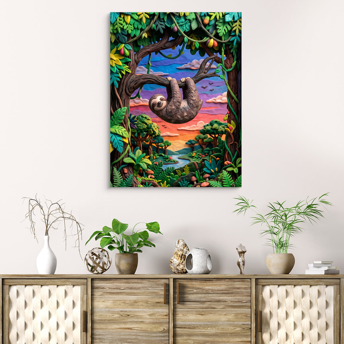 Hanging Sloth Sunset — hanging sloth sunset sq beach cabinet 1port flush print