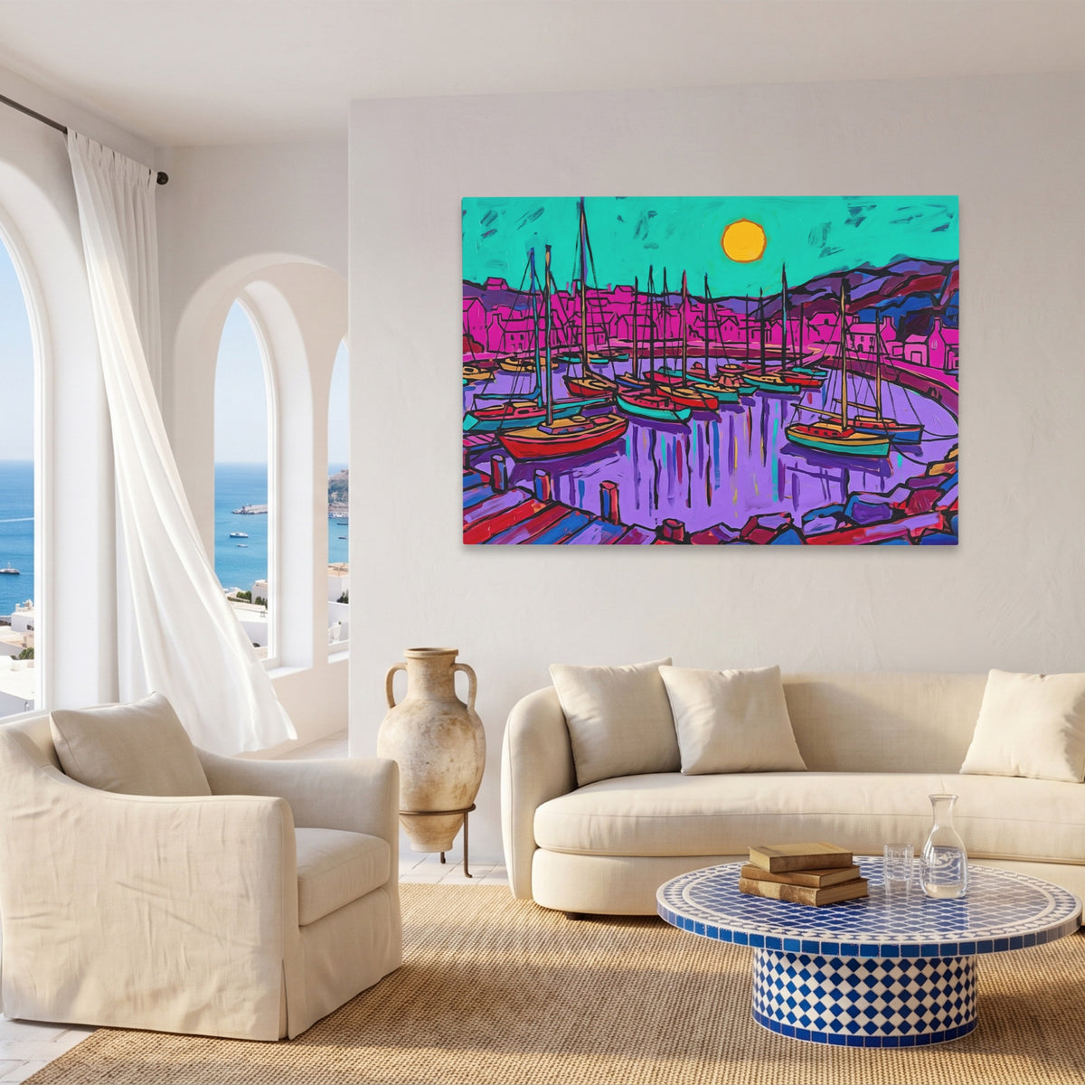 Harbor Boats Sunset — Harbor Boats Sunset Coast Living Room Land 111