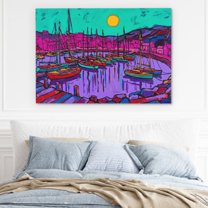 Harbor Boats Sunset — Harbor Boats Sunset Light Blue Bed 199