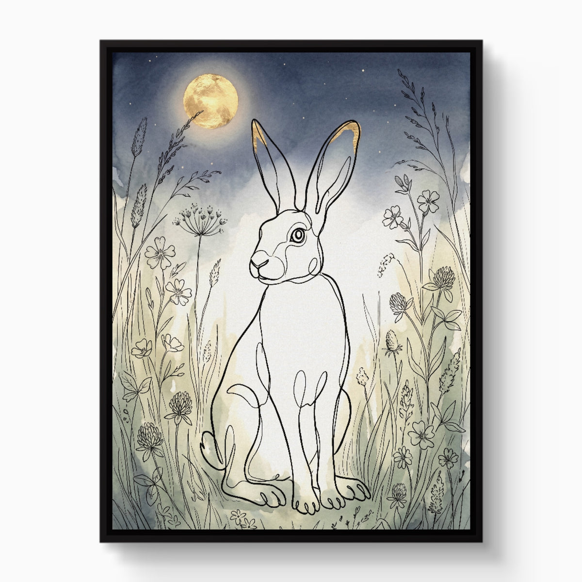 Hare Golden Moon — hare golden moon white studio framed black