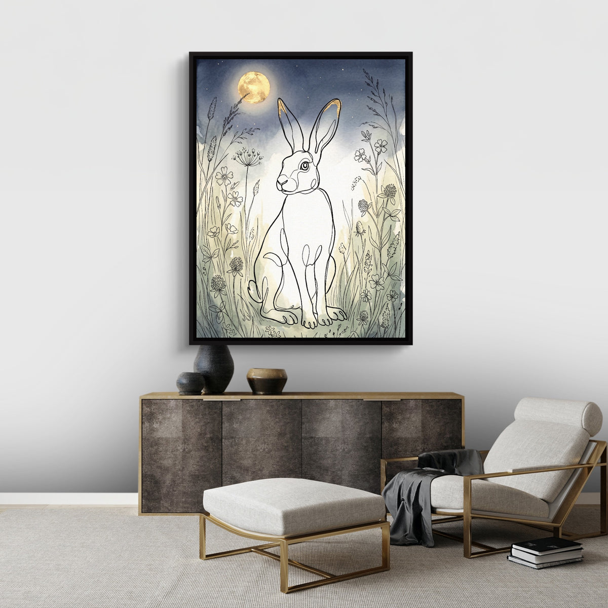 Hare Golden Moon — hare golden moon sq best living room 1port framed black