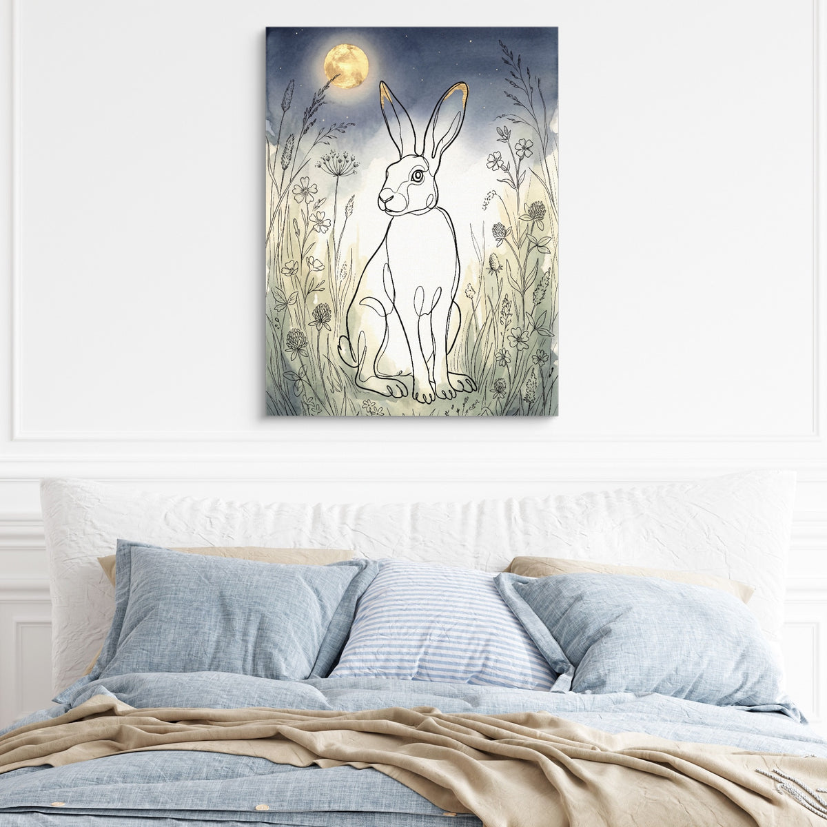 Hare Golden Moon — hare golden moon sq light blue bed 1port flush print