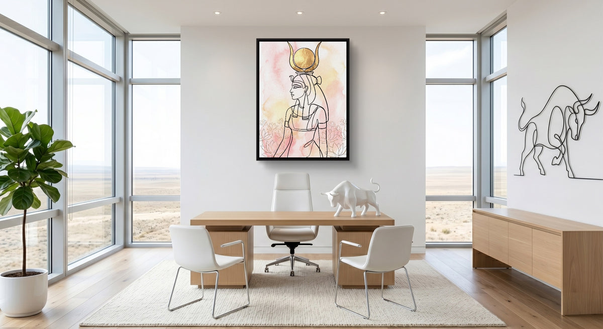 Hathor Golden Headdress — hathor golden headdress office space with furniture 1port framed black