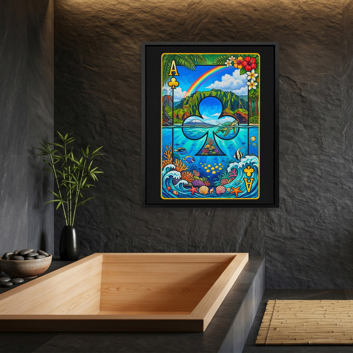 Hawaii Ace of Clubs Card canvas wall art, room view