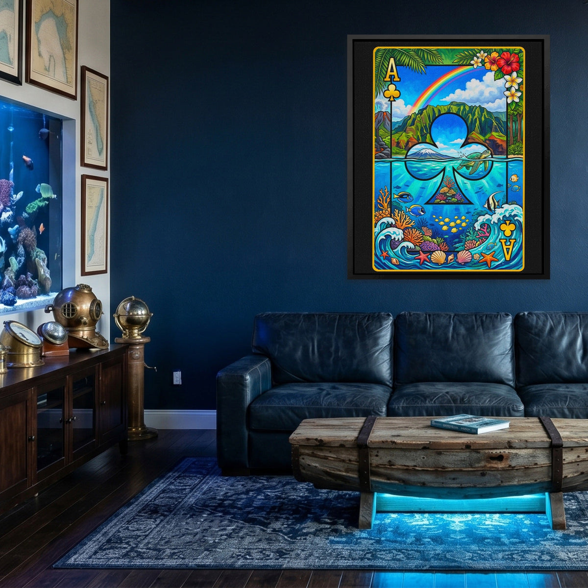 Hawaii Ace of Clubs Card canvas wall art, room view