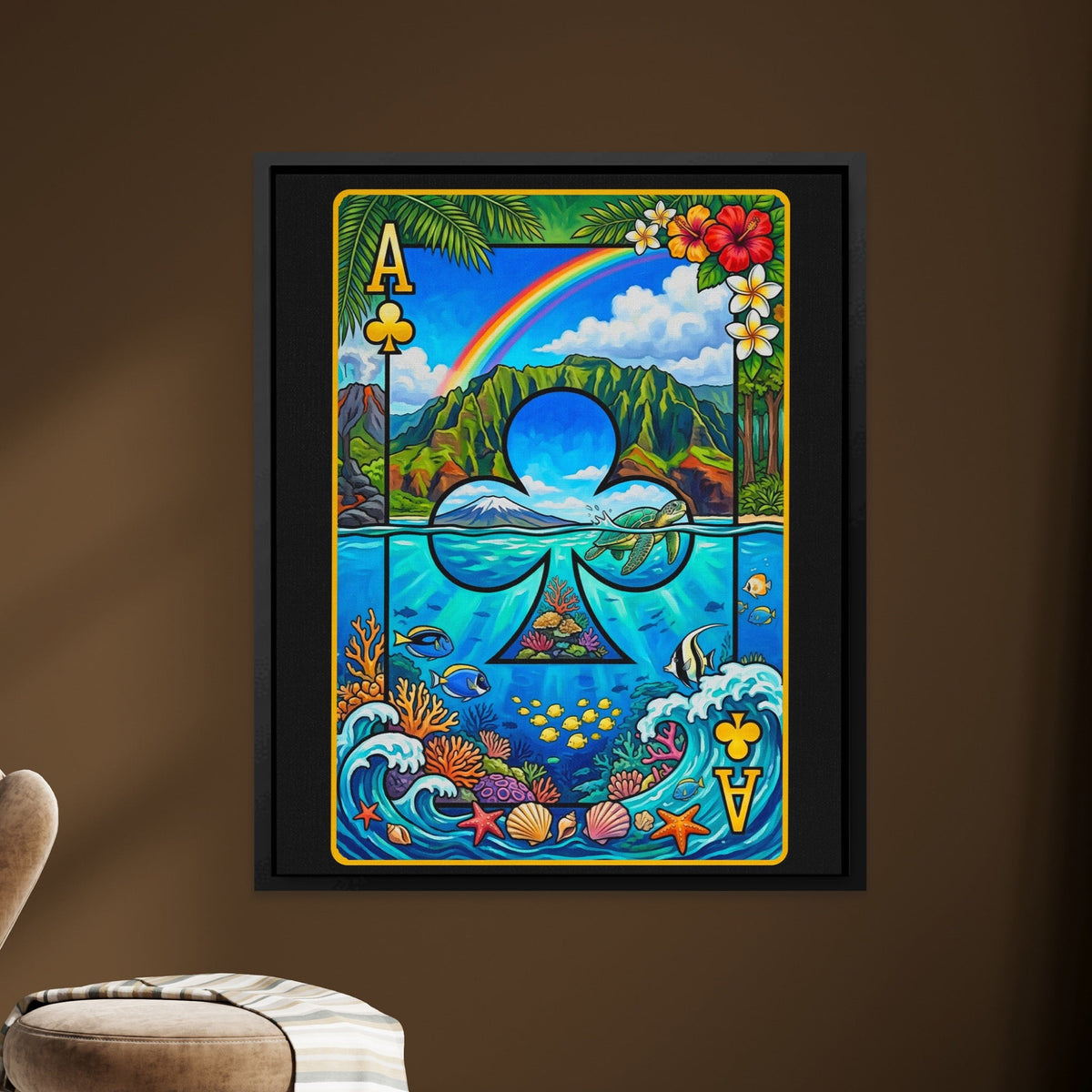 Hawaii Ace of Clubs Card canvas wall art, room view
