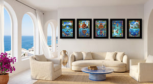 Hawaii Clubs Royal Flush all five framed in a row, coastal living room