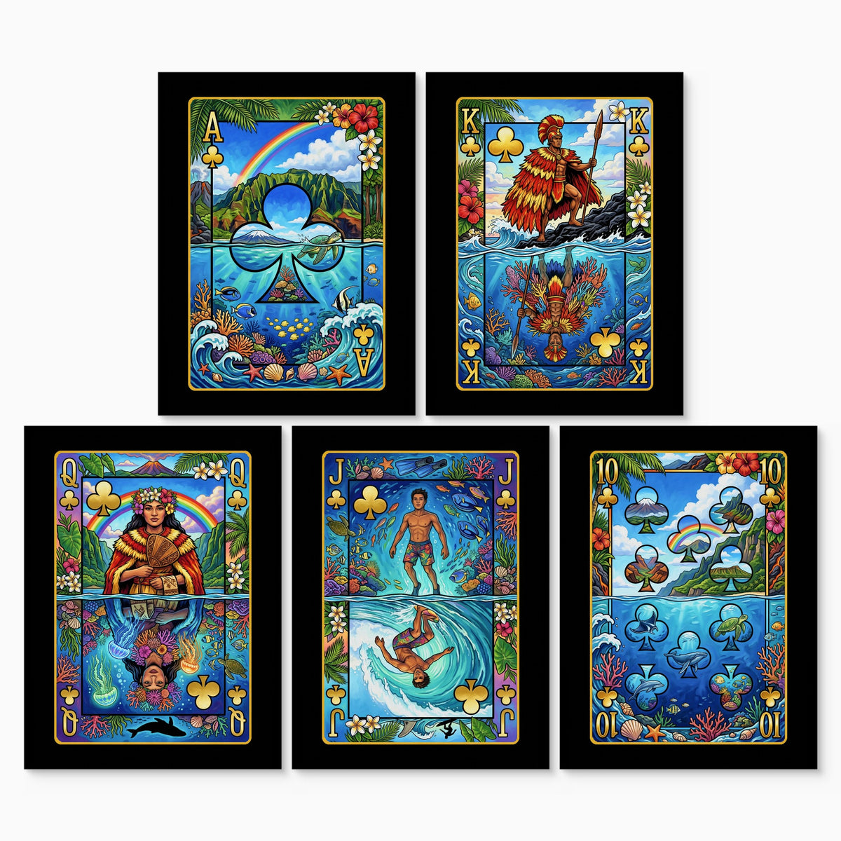 Hawaii Clubs Royal Flush canvas print set, 2 over 3, no frame