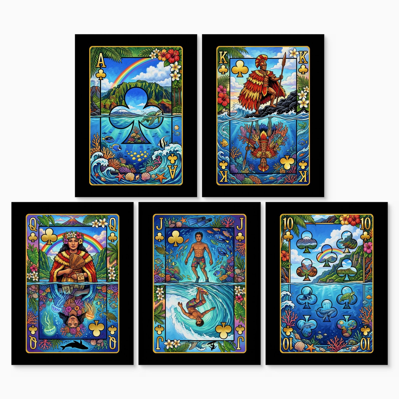 Hawaii Clubs Royal Flush canvas print set, 2 over 3, no frame
