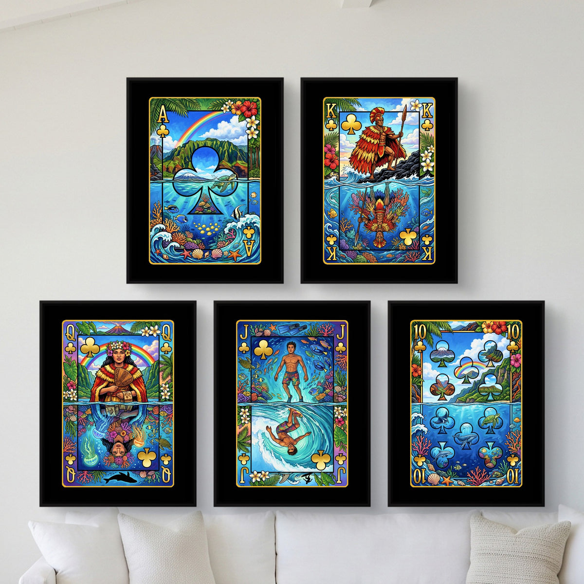 Hawaii Clubs Royal Flush framed set in a bright coastal villa