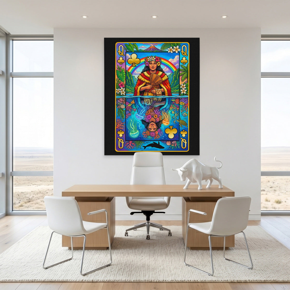 Hawaii Queen of Clubs Card canvas wall art, room view